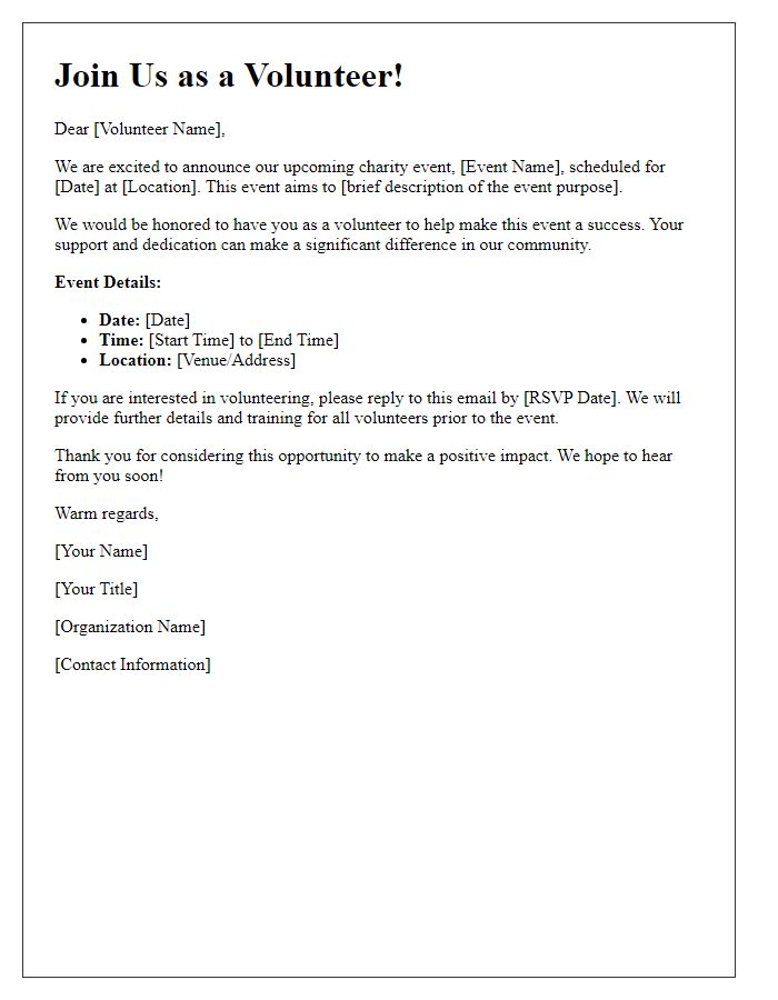 Letter template of charity event volunteer invitation