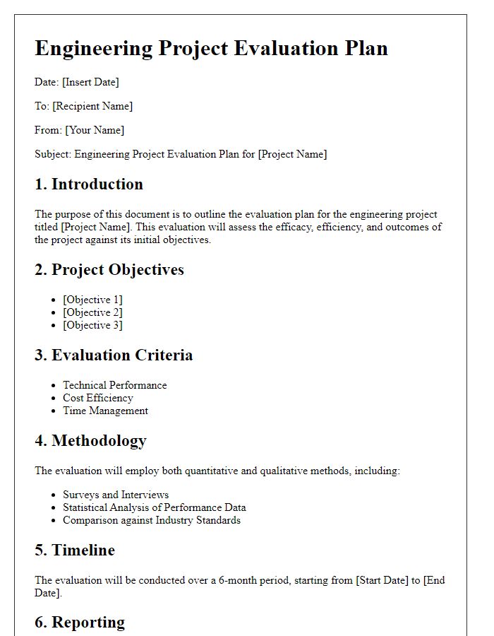 Letter template of engineering project evaluation plan