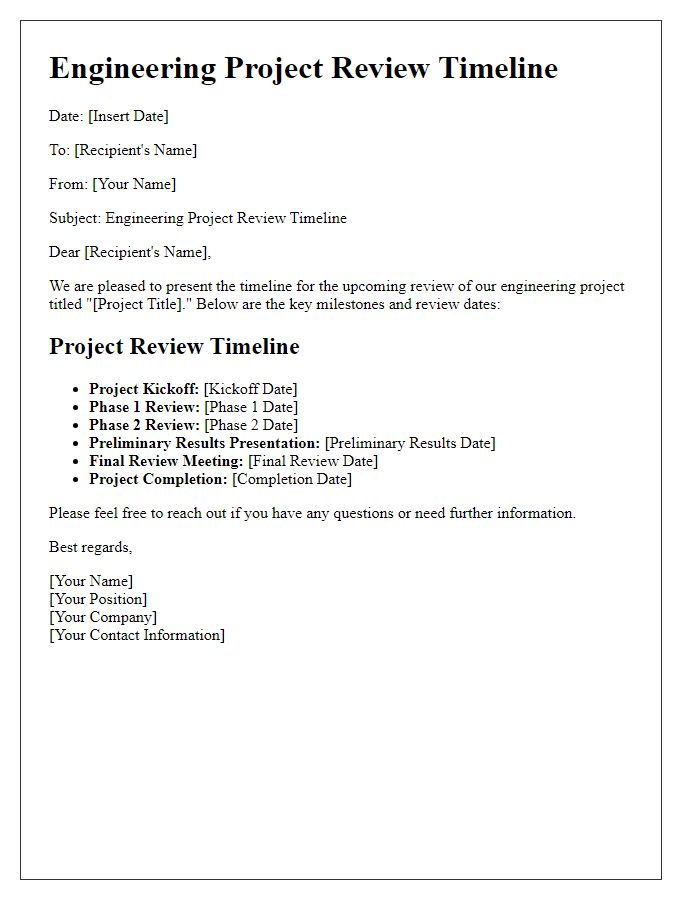 Letter template of engineering project review timeline