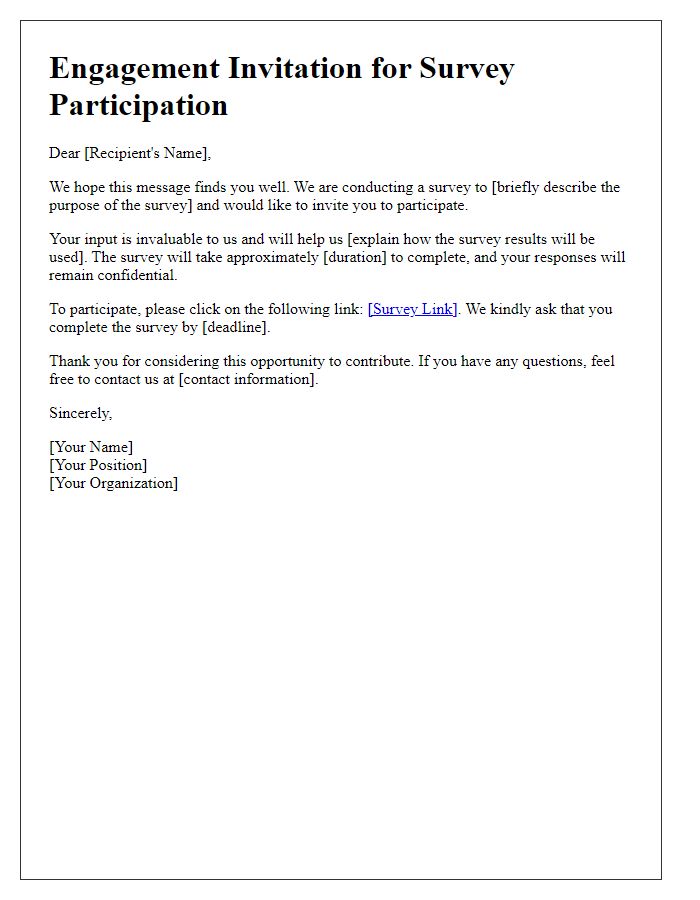 Letter template of engagement for survey involvement