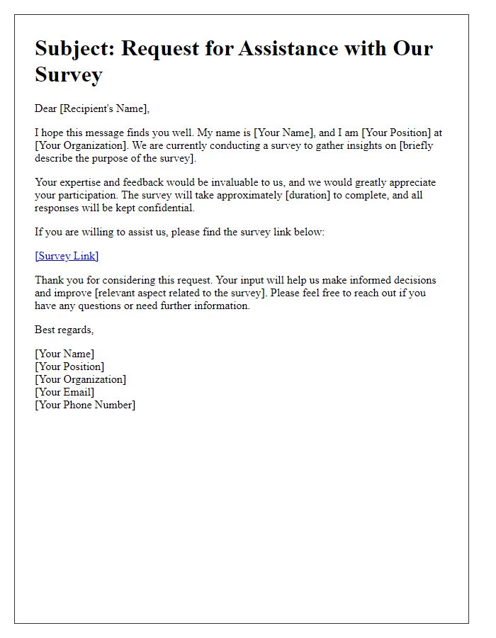 Letter template of outreach for survey assistance