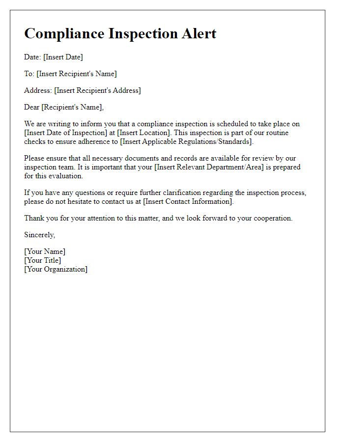 Letter template of Compliance Inspection Alert