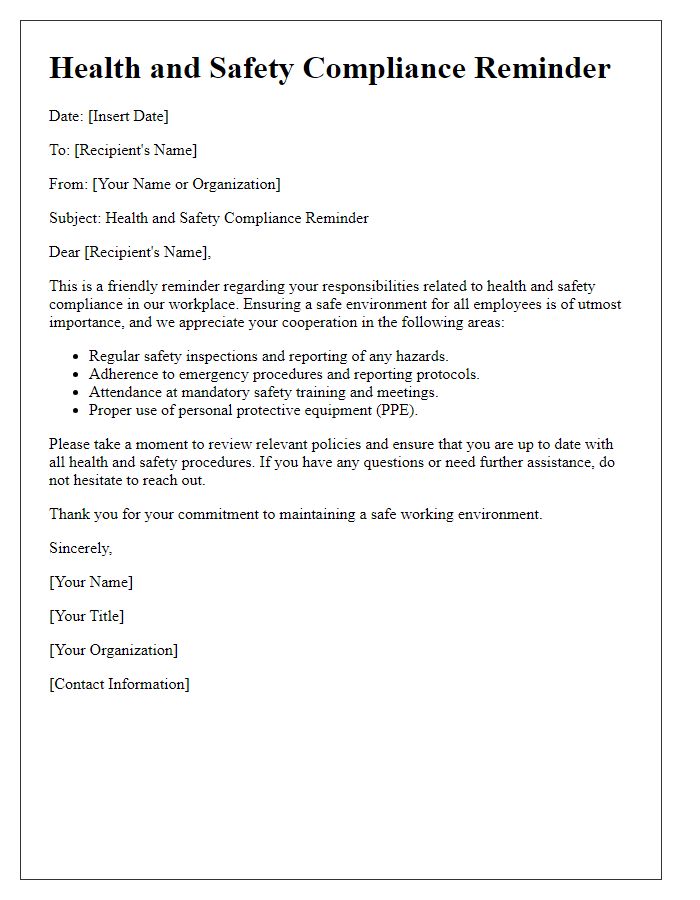 Letter template of Health and Safety Compliance Reminder