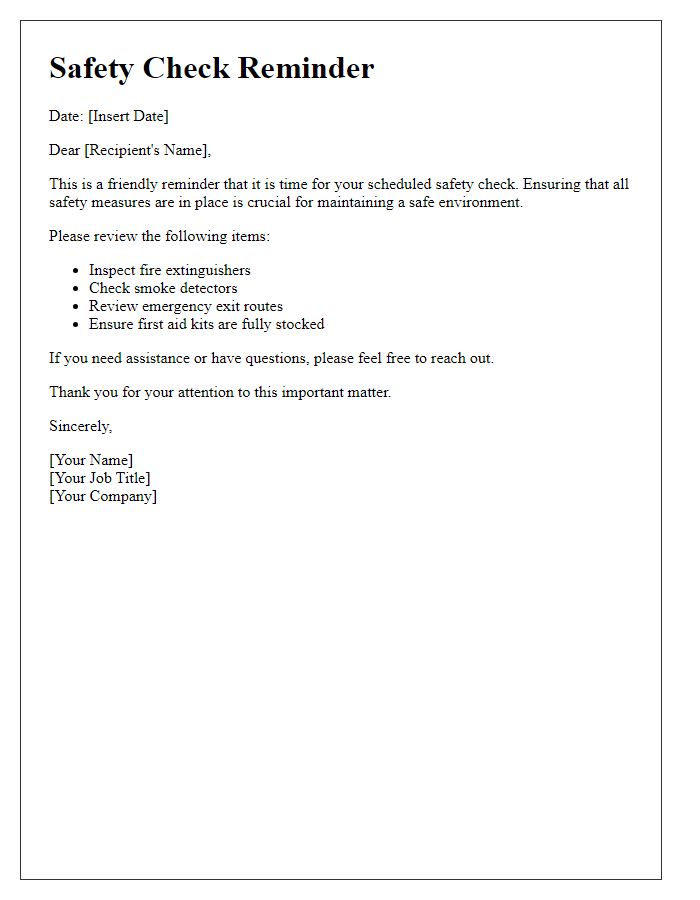 Letter template of Safety Check Reminder