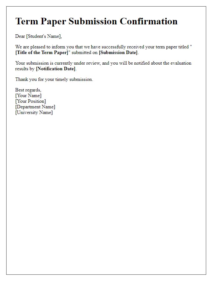 Letter template of term paper submission confirmation