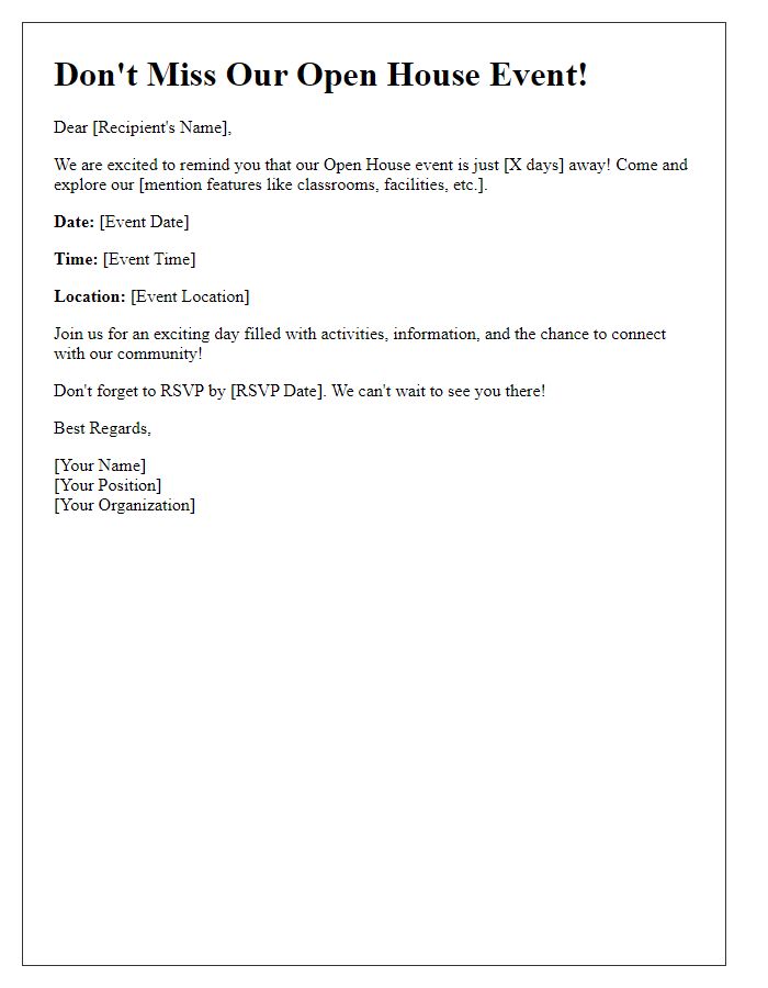 Letter template of Open House Event Countdown Reminder