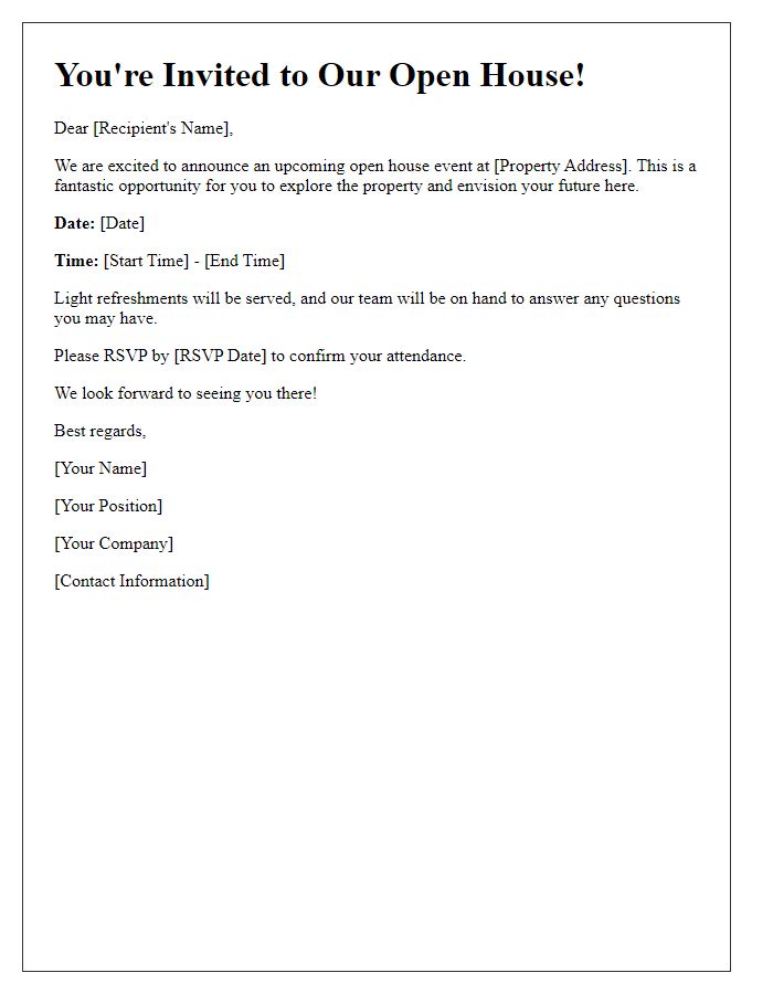 Letter template of Upcoming Open House Notification