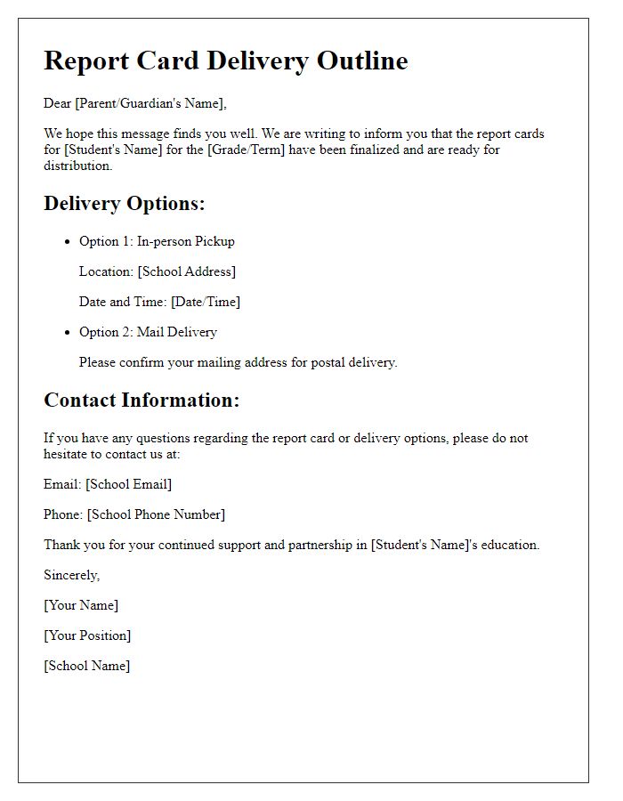 Letter template of report card delivery outline