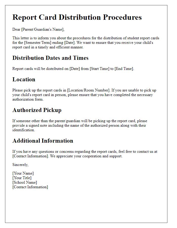 Letter template of report card distribution procedures