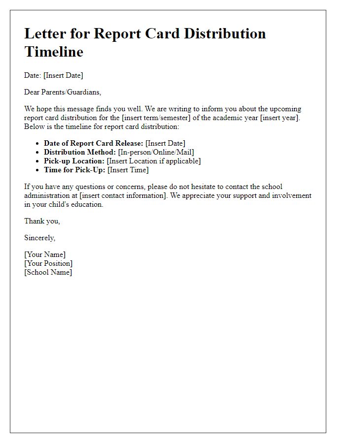 Letter template of report card distribution timeline