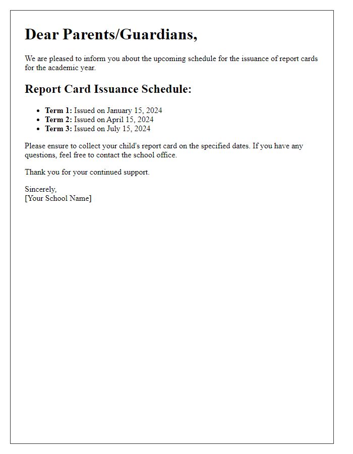 Letter template of report card issuance schedule