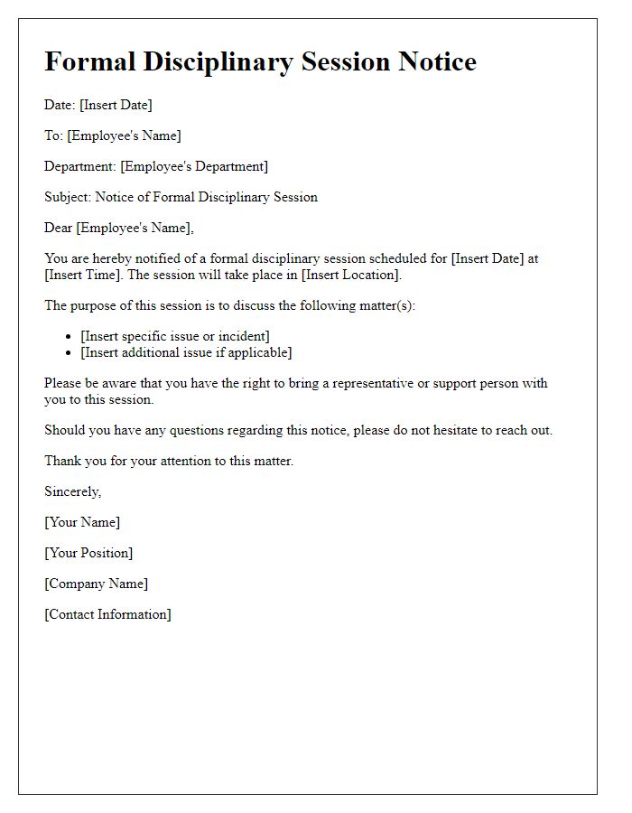 Letter template of Formal Disciplinary Session Notice