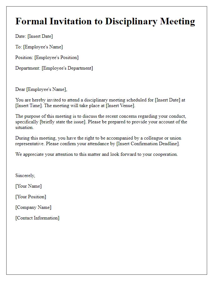 Letter template of Invitation to Attend Disciplinary Meeting