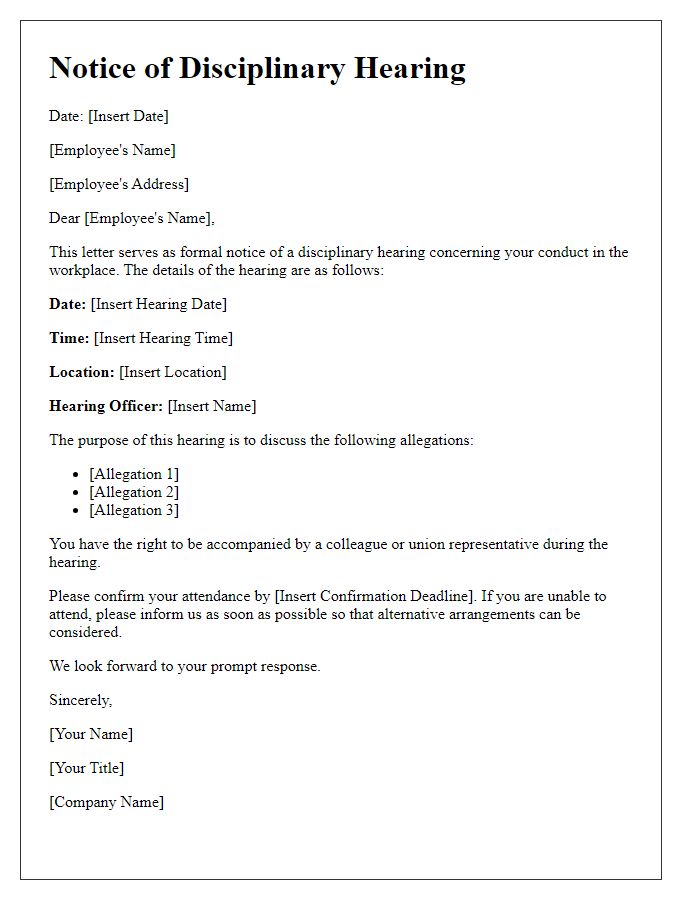 Letter template of Notice for Disciplinary Hearing