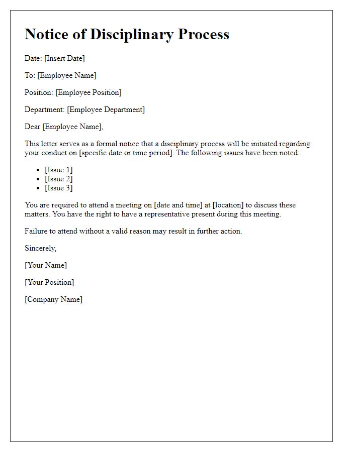 Letter template of Notice for Employee Disciplinary Process