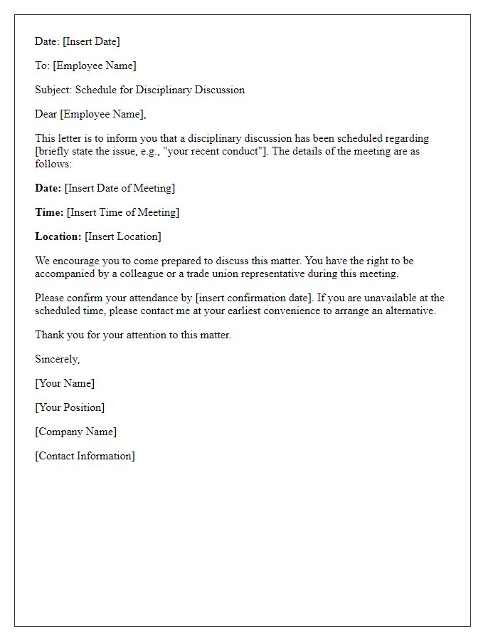 Letter template of Schedule for Disciplinary Discussion