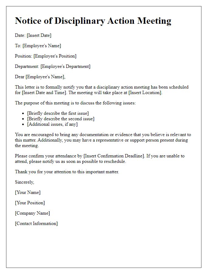 Letter template of Upcoming Disciplinary Action Meeting