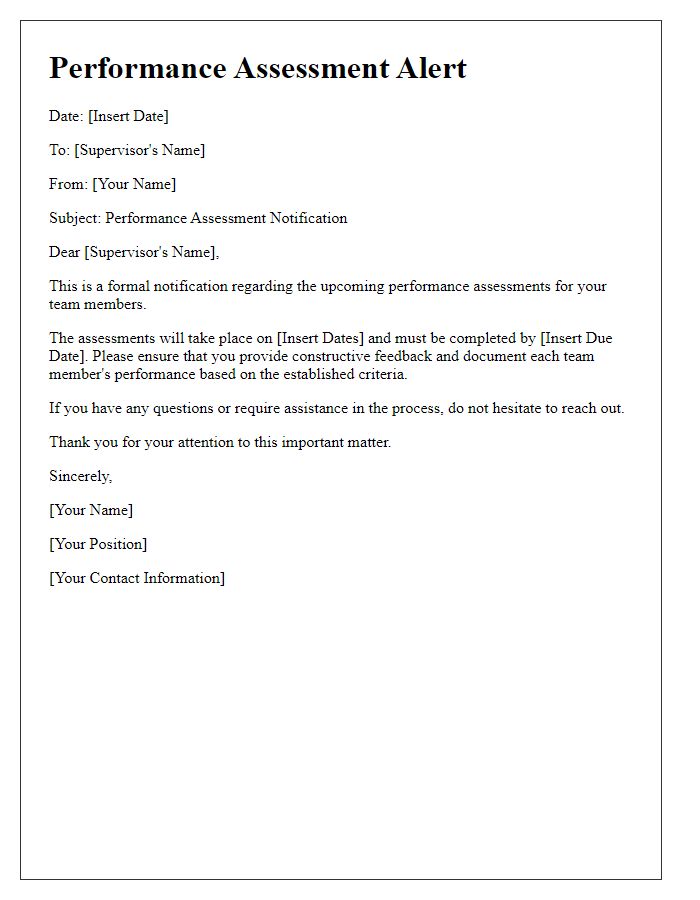 Letter template of performance assessment alert for supervisors