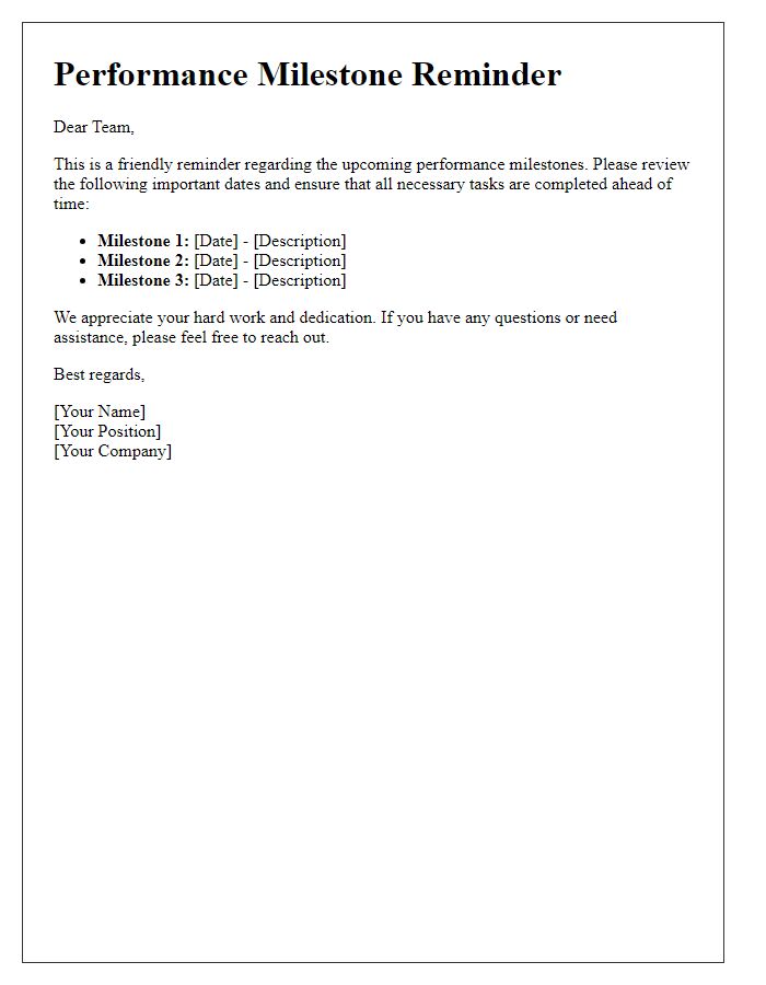 Letter template of performance milestone reminder for all staff
