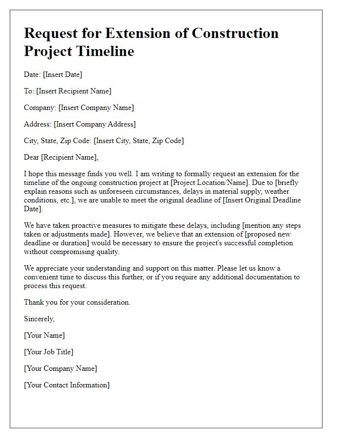 Letter template of construction project timeline extension request