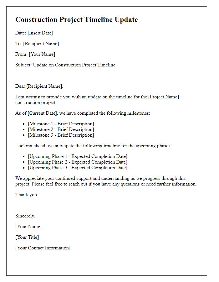 Letter template of construction project timeline update