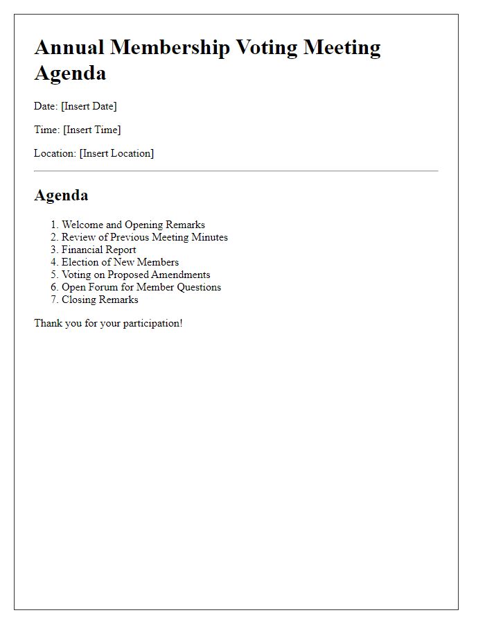 Letter template of agenda for annual membership voting meeting