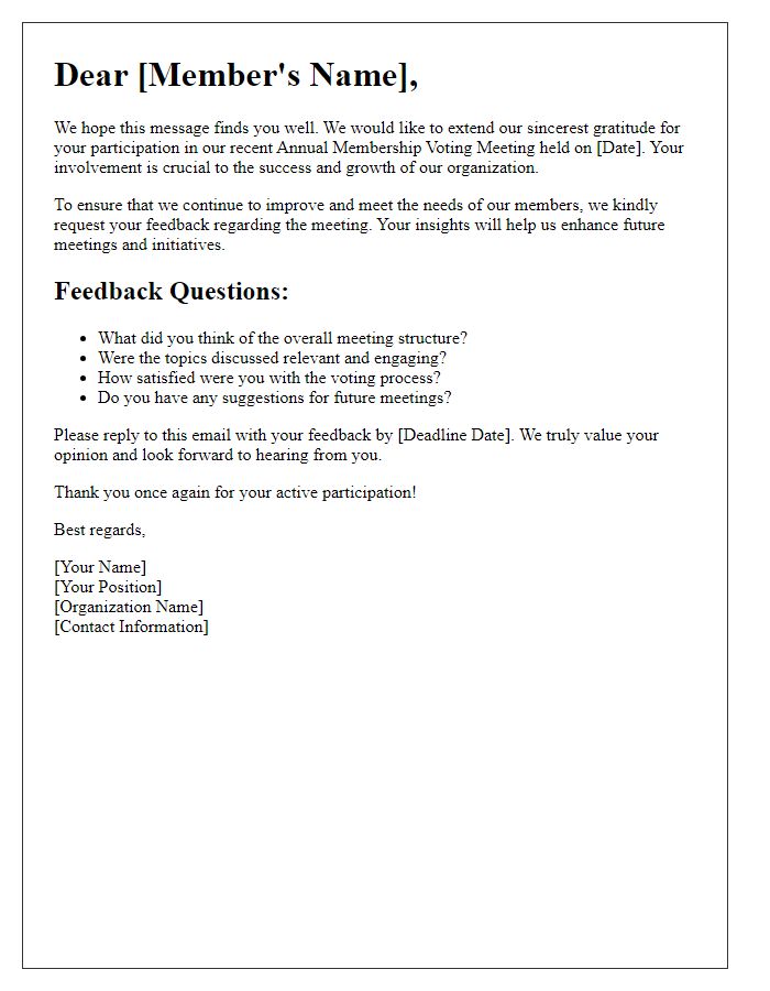 Letter template of feedback request after annual membership voting meeting