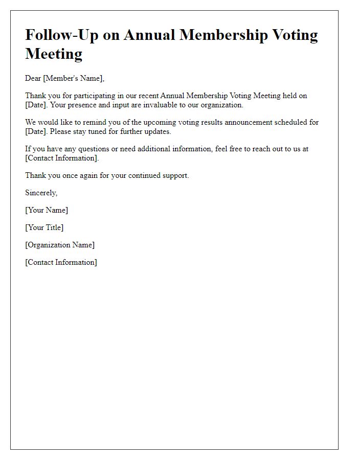 Letter template of follow-up for annual membership voting meeting