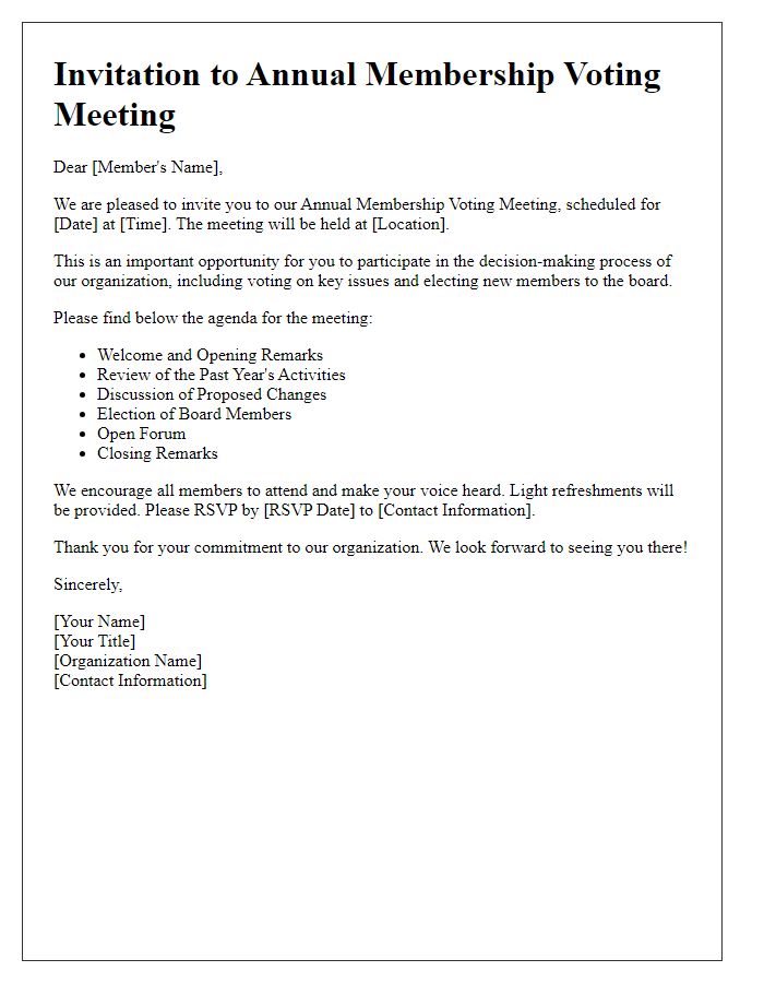 Letter template of invitation for annual membership voting meeting