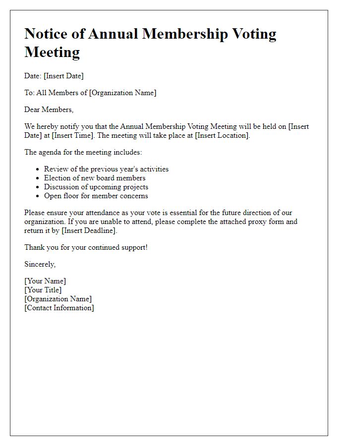 Letter template of notice for annual membership voting meeting