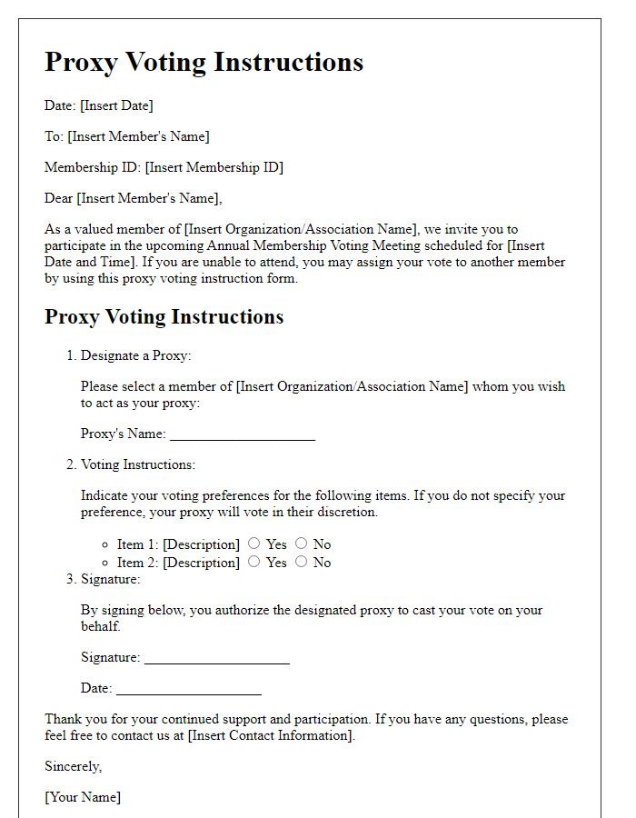 Letter template of proxy voting instructions for annual membership voting meeting