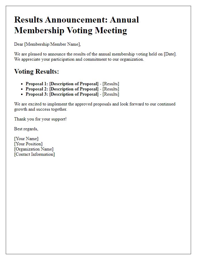 Letter template of results announcement for annual membership voting meeting