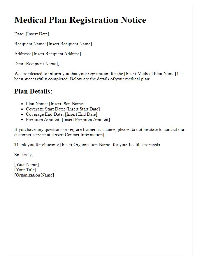 Letter template of medical plan registration notice