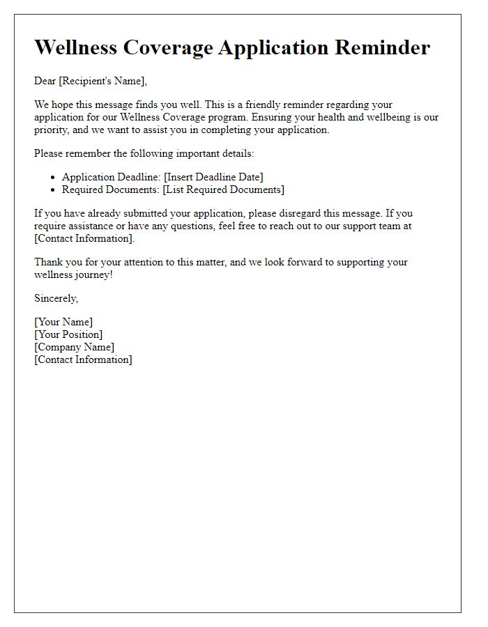 Letter template of wellness coverage application reminder