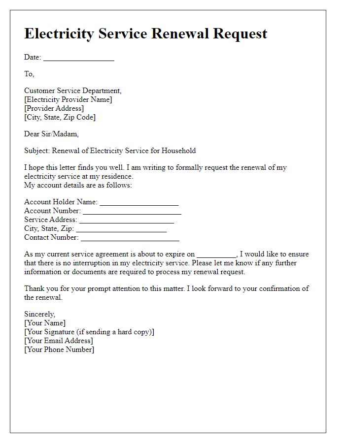 Letter template of electricity service renewal for household