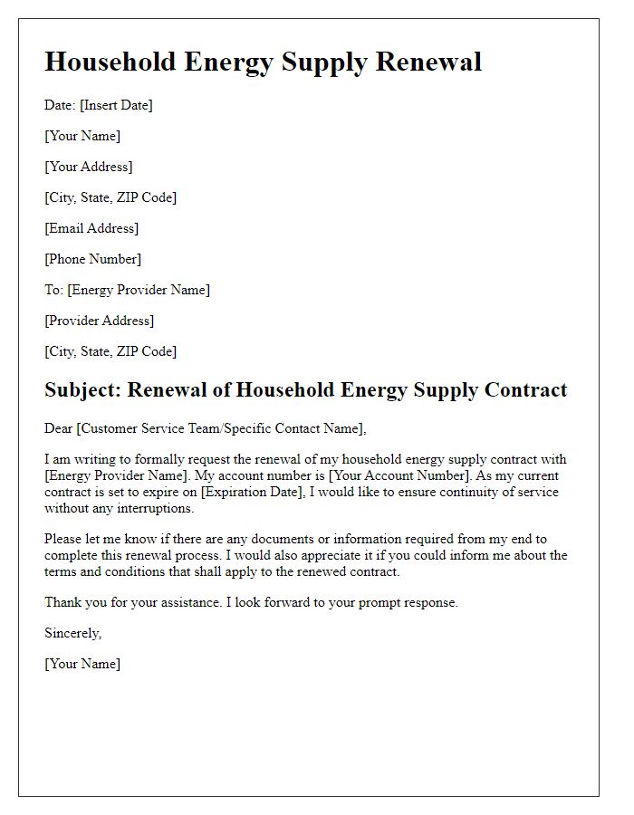 Letter template of household energy supply renewal