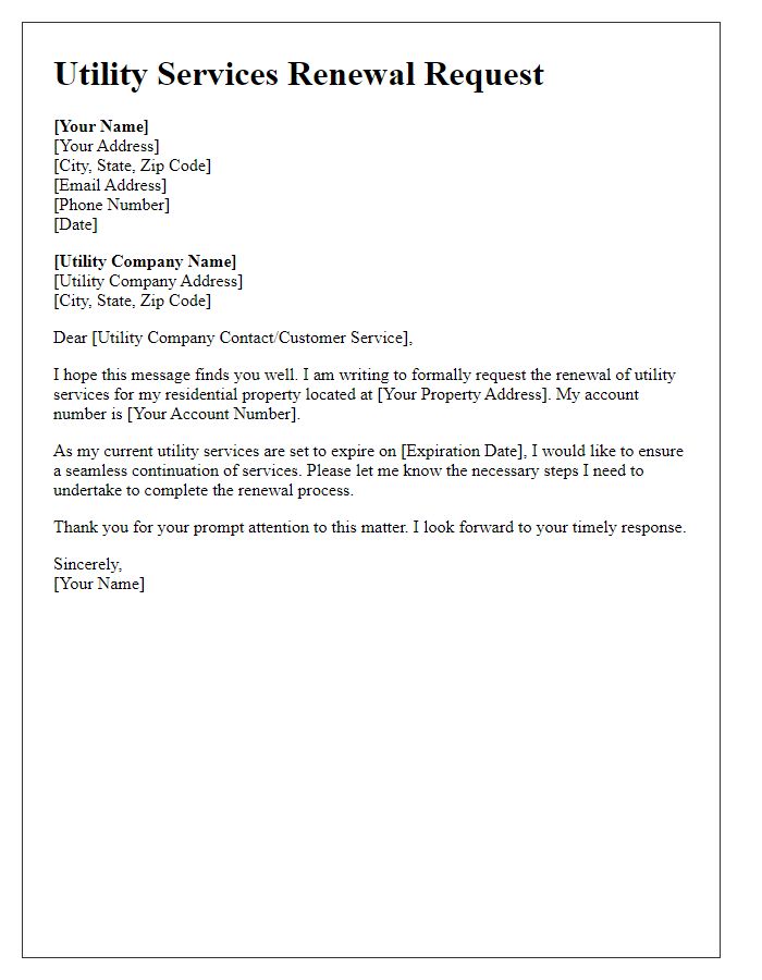 Letter template of utility services renewal request for residential property