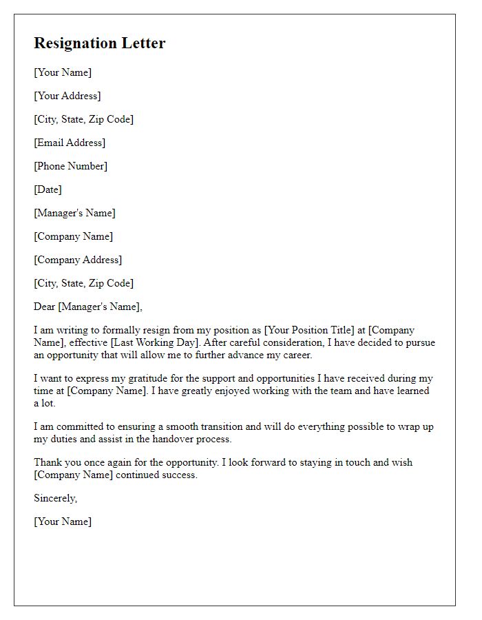 Letter template of resignation from a consulting position for career advancement.