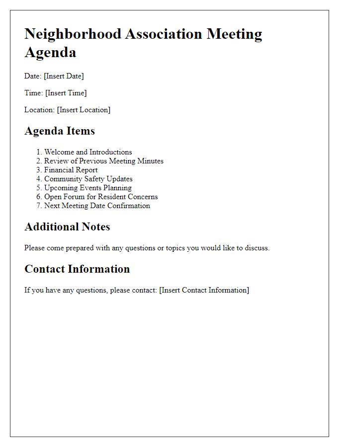 Letter template of agenda for neighborhood association meeting