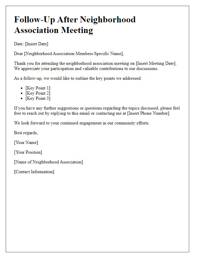 Letter template of follow-up after neighborhood association meeting