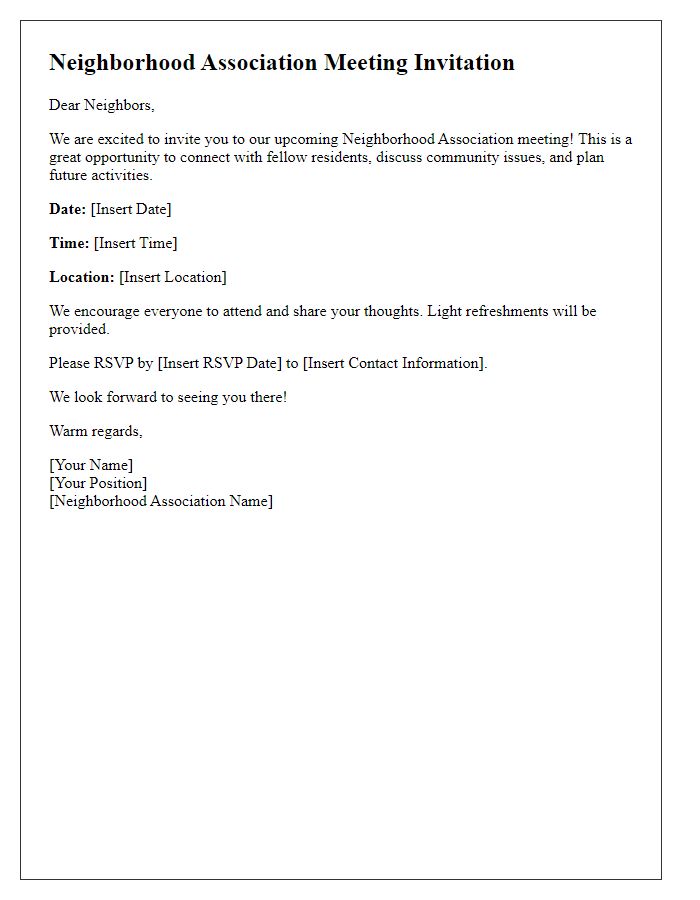 Letter template of invitation for neighborhood association meeting