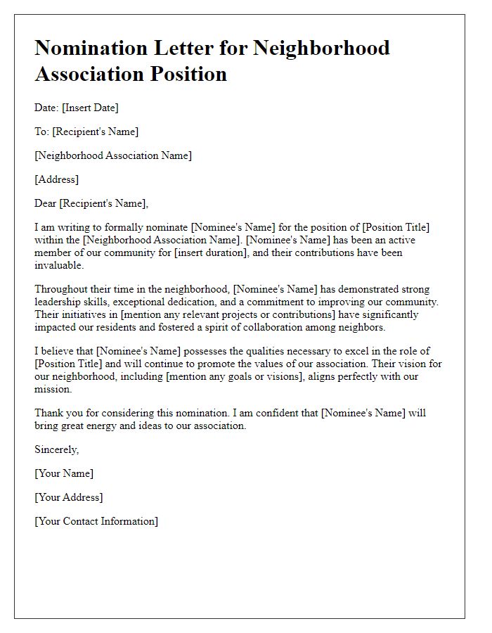 Letter template of nomination for neighborhood association positions