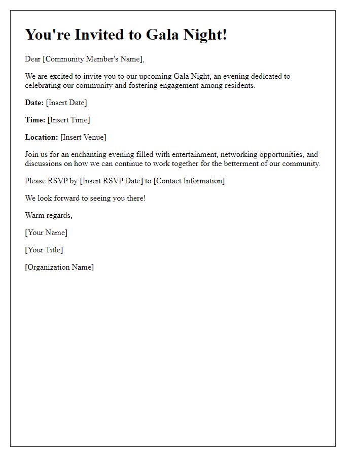 Letter template of community engagement invitation for gala night