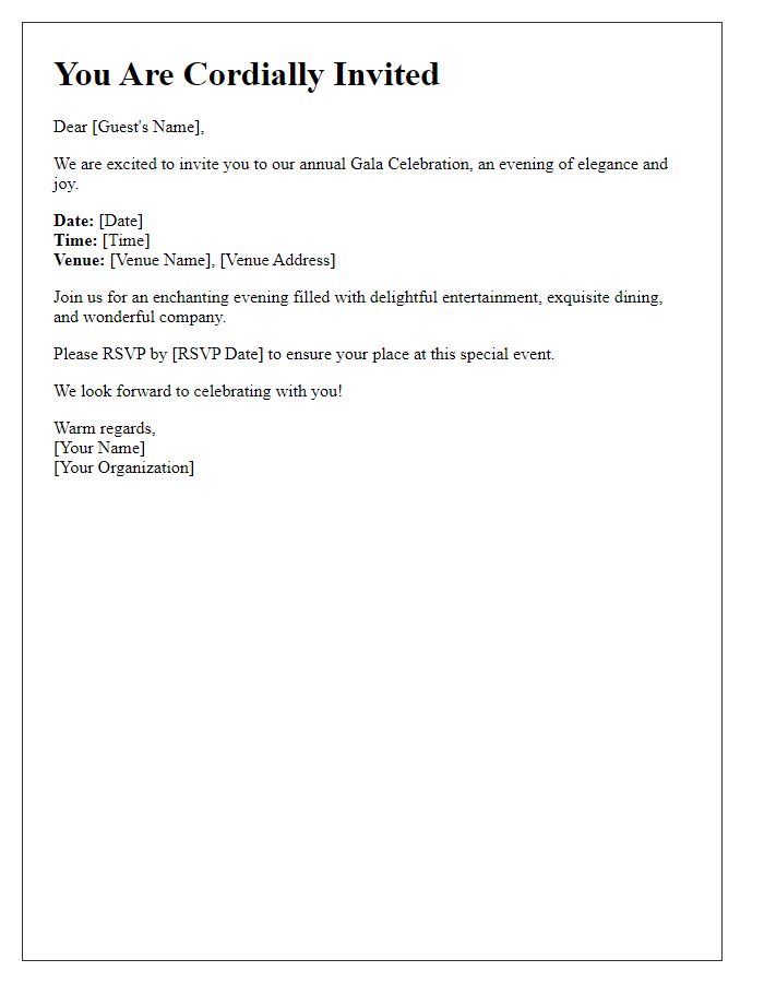 Letter template of cordial invitation to our gala celebration