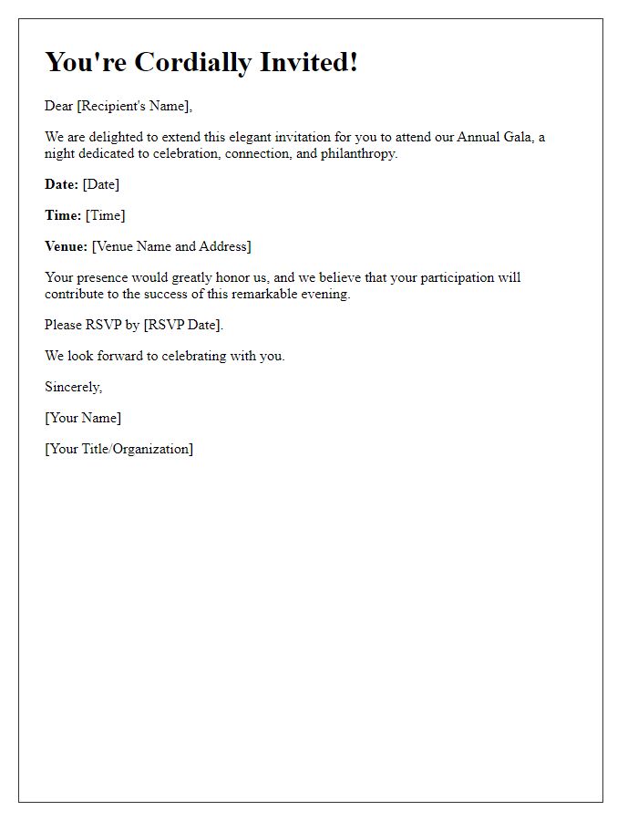 Letter template of elegant request to attend our yearly gala