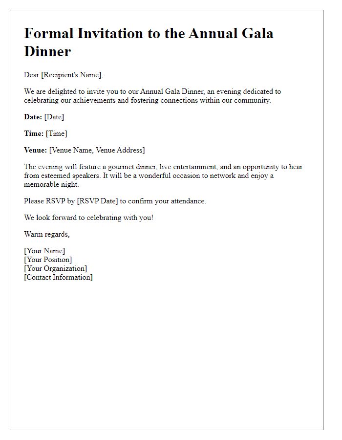 Letter template of formal invitation for annual gala dinner