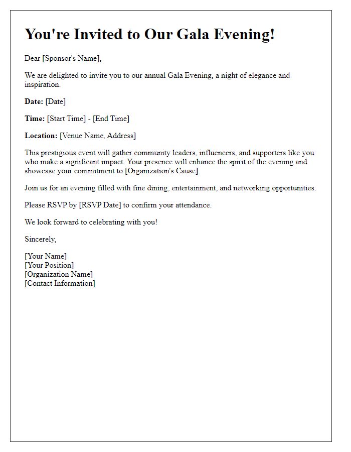 Letter template of gala evening invitation for sponsors