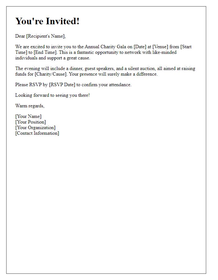 Letter template of networking invitation for the annual charity gala