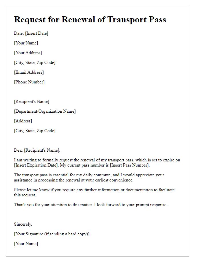 Letter template of request for renewal of transport pass