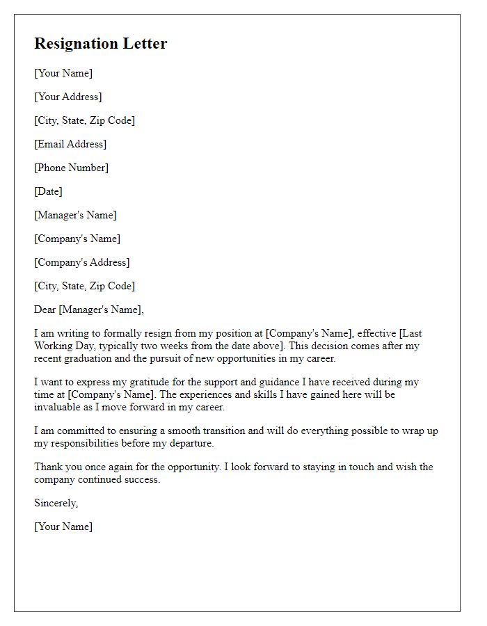 Letter template of resignation after successfully graduating